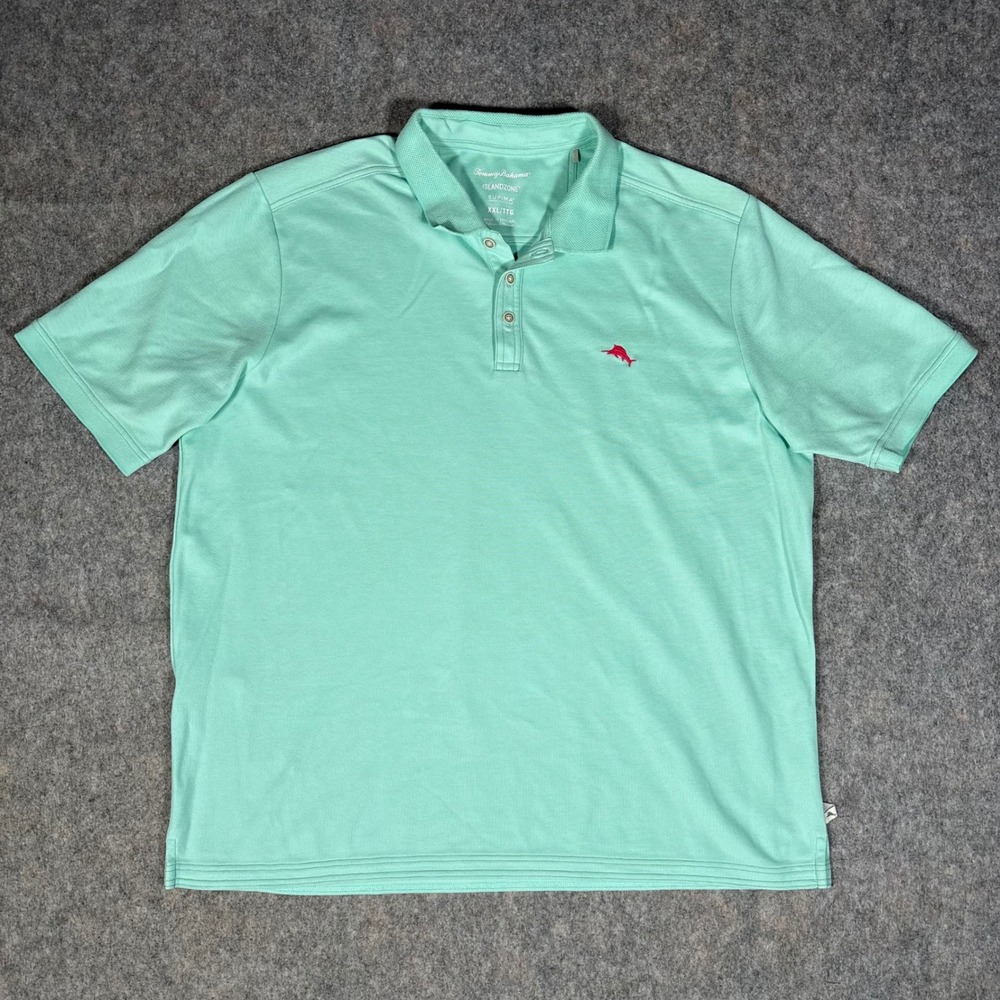 Tommy Bahama Polo Shirt Mens XXL Mint Green IslandZone Supima Cotton Marlin Logo